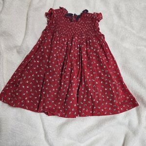 Red Floral Smocked Dress